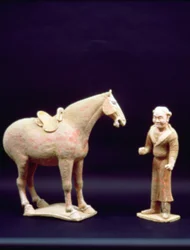 Hest og en tjener, kinesisk, Tang-dynastiet (618-906) (terrakotta)