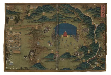 Keiserlige edikter angående general Qi Mian, Ming-dynastiet (blekk og farge på silke)