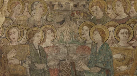 Interiør. Nordkryss. Alter (Altar de las pinturas murales). Original fra hovedkapellet. Veggmalerier (fresco?). Detalj. Slutten av 1300-tallet.