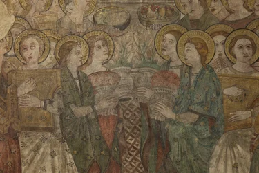 Interiør. Nordkryss. Alter (Altar de las pinturas murales). Original fra hovedkapellet. Veggmalerier (fresco?). Detalj. Slutten av 1300-tallet.
