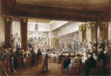 Interiørbilde av «Cafe Nuevo». Madrid, 1800-tallet. Gravering. SPANIA. MADRID (AUTONOM SAMFUNN). Madrid. Historisk museum