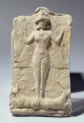 Krukke dekorert med symbolske motiver rundt gudinnen Ishtar, babylonsk, ca. 1700 f.Kr. (terrakotta)