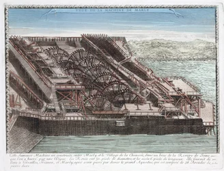 Maskinen til Marly de Rennequin som ble brukt til å pumpe og lede vannet i Seinen til Versailles gjennom akvedukten til Marly, for å levere vann til parkene til slottene i Marly og Versailles