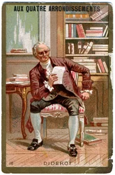 Litteratur. Den franske filosofen Denis Diderot. Bilder fra det parisiske varehuset: Aux Quatre Arrondissements, Frankrike, ca. 1900
