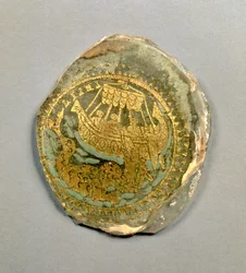 Medaljong som viser Jonas og hvalen, romersk, 4. århundre (stein og gull)