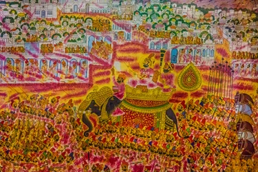 Miniatyrmaleri fra fortet i Jodpur, Holi-festivalen, Mandawa, Rajasthan, India, Asia (bilde)