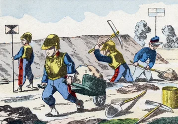 Mindreårige. Gravering i "Barnas militæralfabet"". Bilder av Pont-a-Mousson, ca 1890. 20 sider. Sol: 28,5x21cm