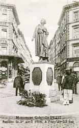 Monument i Brussel til minne om Gabrielle Petit, ca. 1925 (litho)
