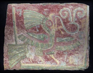 Veggmaleri fra en quetzal med syngende virgula, tidlig klassisk periode, 200–600 e.Kr.