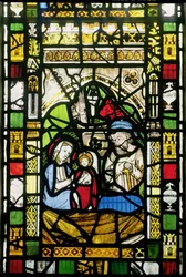Fødsel, engelsk, tidlig 1300-tall (farget glass) (detalj av 120306)