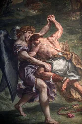 Maleri av Eugene Delacroix i Saint Sulpice-basilikaen, Paris: Jacob kjemper med engelen, Paris, Frankrike