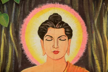 Maleri som skildrer livshistorien til Shakyamuni Buddha. Wat Naxai. Vientiane. Laos./ Naxai. Vientiane. Laos, 20151106, Vientiane, Laos