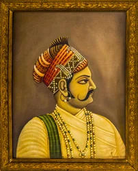 Malerier av Maharajas i City Palace, Jaisalmer, en eksotisk by i Thar-ørkenen, Jaisalmer, Rajasthan, India, Asia (bilde)