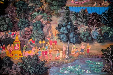 Malerier av Buddha i Thailand, Wat Bang Riang, Thub Pat/ Malerier, Wat Bang Riang, Thub Pat, Phang Nga, Thailand, Asia (bilde)