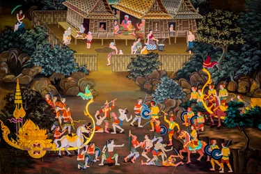 Malerier av Buddha i Thailand, Wat Bang Riang, Thub Pat/ Malerier, Wat Bang Riang, Thub Pat, Phang Nga, Thailand, Asia (bilde)