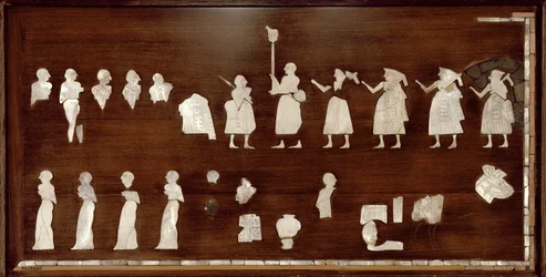 Panel kjent som "Standard of Mari", tidlig dynastisk periode, ca. 2500 f.Kr. (skall, kalkstein og bitumen)