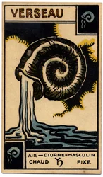 Paranormalt. Astrologi. Vannmannen (vannbæreren). Astrologisk kort fra: Le Tarot Astrologique (Astrologisk Tarot), av Georges Muchery, Frankrike