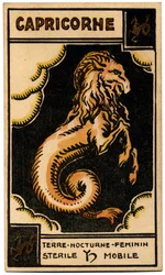 Paranormalt. Astrologi. Steinbukken (havet fikk). Astrologisk kort fra: Le Tarot Astrologique (Astrologisk Tarot), av Georges Muchery, Frankrike