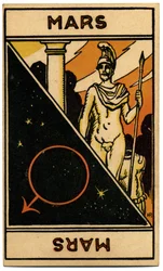 Paranormalt. Astrologi. Mars (planet). Astrologisk kort fra: Le Tarot Astrologique (Astrologisk Tarot), av Georges Muchery, Frankrike