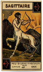 Paranormalt. Astrologi. Skytten (bueskytteren). Astrologisk kort fra: Le Tarot Astrologique (Astrologisk Tarot), av Georges Muchery, Frankrike