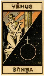 Paranormalt. Astrologi. Venus (planet). Astrologisk kort fra: Le Tarot Astrologique (Astrologisk Tarot), av Georges Muchery, Frankrike