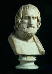 Portrettbyste av Euripides (ca. 480-406 f.Kr.), kopi av gresk original sent på 400-tallet f.Kr. (marmor)