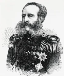 Portrett av prins Dmitrij Ivanovich Sviatopolk-Mirsky (1825-1899), russisk general, gravering
