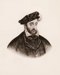 Portrett av kongen av Frankrike, Henrik II (1519–1559), gravering fra 1800-tallet