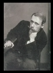 Portrettfotografi av Walter Crane (1845-1915) av Frederick Hollyer (1837-1933) 1886 (s/hvitt-foto)
