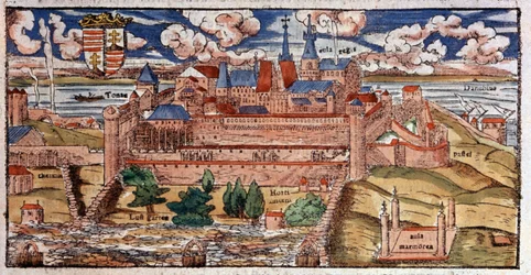 Forsterket Buda (Ungarn), ca. 1550 (gravering)