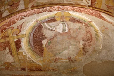 Saint-Savin sur Gartempe klosterkirke Vestlig verandamaleri: Kristus i herlighet Saint-Savin Frankrike