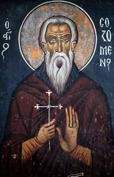 Saint Sozomene, bysantinsk freskomaleri fra det 14. århundre Nathex, østveggen Phorbiotissa Jomfrukirken, Asinou Unesco-sted Troodos-regionen, Kypros