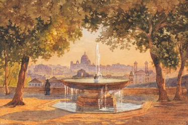 Salomon Corrodi Utsikt over Roma fra fontenen i Villa Medici
