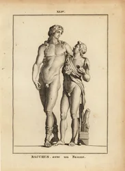 Statue av Bacchus, den romerske vinguden, og en ung faun