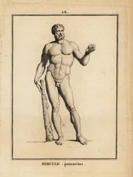 Statue av Hercules Pomarius, romersk helt og gud, med en stor klubbe