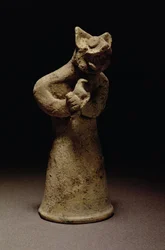 Statuett av en løvehodedemon, Mesopotamia, ca. 5000-1000 f.Kr. (terrakotta)