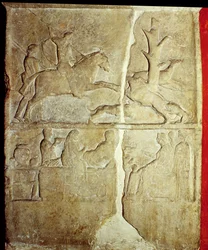 Stela-relieff som viser en villsvinjakt (stein)