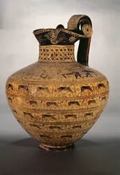 Levy-oinochoen, en østgresk orientalisert vase dekorert med rekker av fabeldyr og villgeiter, villgeitstil, ca. 650 f.Kr.