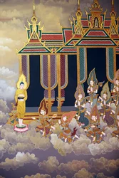 Buddhas liv, veggfreskomaleri, Wat Botum-tempelet, Phnom Penh, 2022 (bilde)