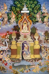 Buddhas liv, veggfreskomaleri, Wat Maniratanaram kloster, Phnom Penh, 2022 (bilde)