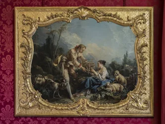 Den selvtilfredse pastoren eller buret. Maleri av Francois Boucher (1703-1770). Prinsessens parade eller paraderom. Hotel de Soubise, Paris