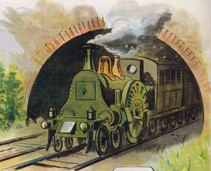 Tog som forlater en tunnel. Gravering i "ABC L