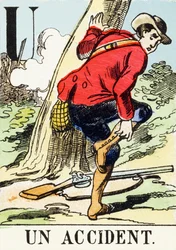 U : Un accident - The Hunting Alphabet, ca. 1890 (gravering)