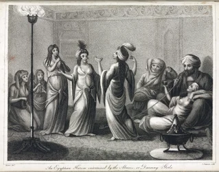 Et egyptisk harem, animert av dansere og almees