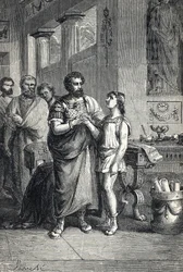 Valentinian II anerkjente den romerske keiseren av Gratian (375). 1888 (gravering)