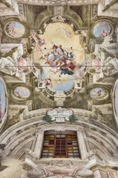 Utsikt over hvelvet med fresker av Teatini-rommet, Chiesa di San Vincenzo, Piacenza, Emilia-Romagna, Italia (bilde)