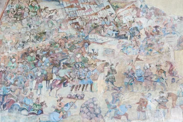 Veggmalerier ved Qeysarieh-portalen, Naqsh-e Jahan Imam-plassen, Esfahan, Iran (fresco)