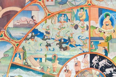 Livets hjul, detaljer, veggmaleri i wat Umong, Chiang Mai, Thailand