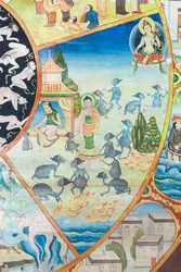 Livets hjul, detaljer, veggmaleri i wat Umong, Chiang Mai, Thailand