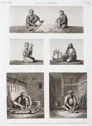 Ull og kamgarn, spinnende tekstil- og trearbeidere, Egypt, ca 1798